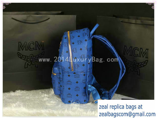 High Quality Replica MCM Stark Backpack Large in Calf Leather 8004 Blue - Click Image to Close